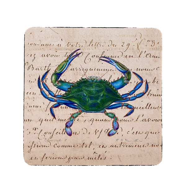 Male Blue Script Crab Coaster Set of 4