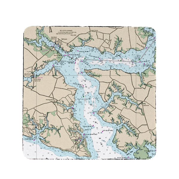 Pungo River, NC Nautical Map Coaster Set of 4