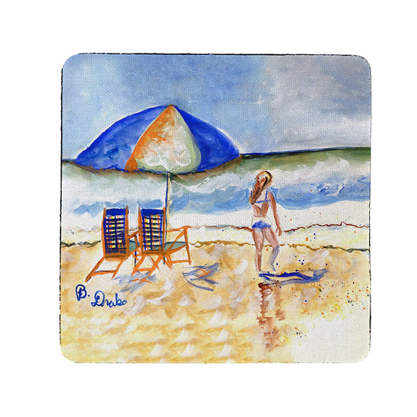 Beach Chairs & Girl Coaster Set of 4