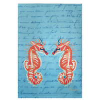 Coral Sea Horses Blue Script Guest Towel