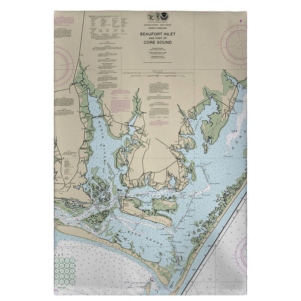 Beaufort Inlet and Part of Core Sound, NC Nautical Map Guest Towel