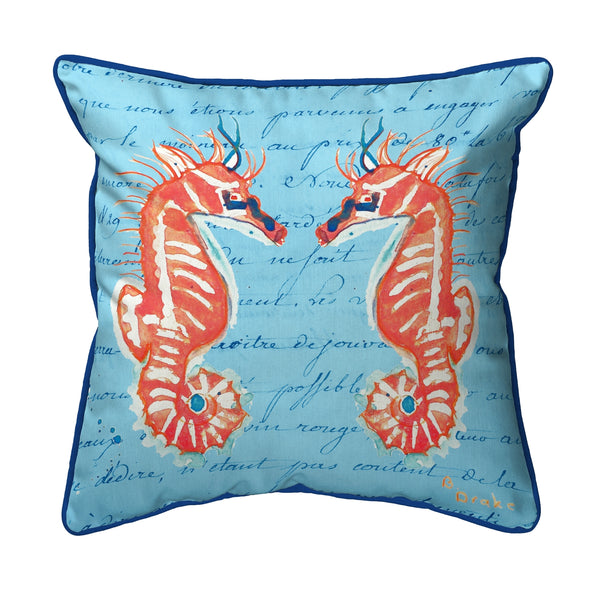 Coral Sea Horses Blue Corded Pillow