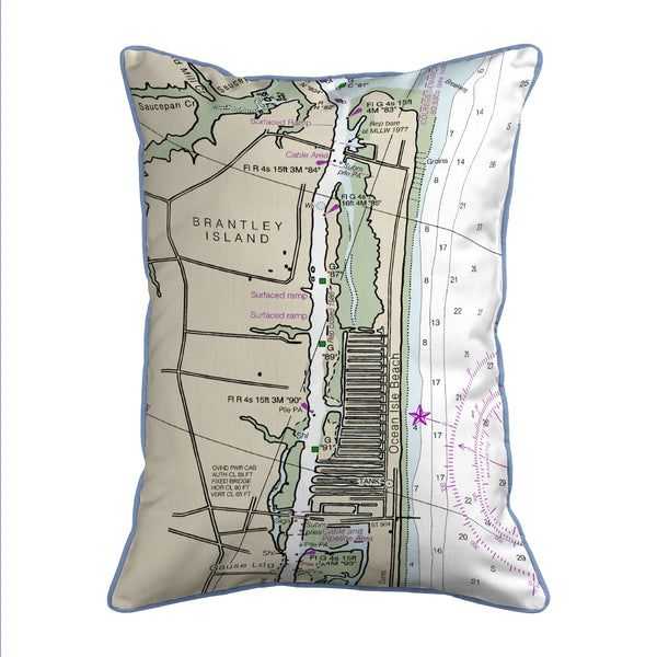 Ocean Isle, NC Nautical Map Large Corded Indoor/Outdoor Pillow