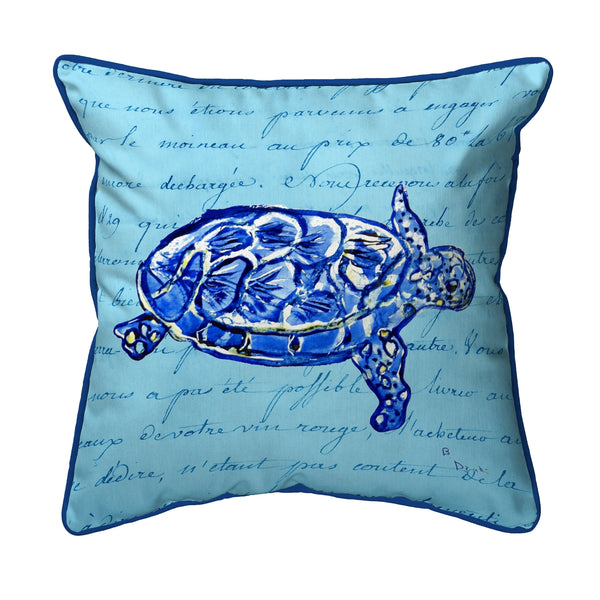 Sea Turtle Blue Script Corded Pillow