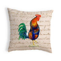 Rooster on Beige Script Noncorded Pillow