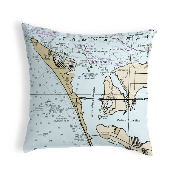 Anna Maria Island, FL Nautical Map Noncorded Indoor/Outdoor Pillow