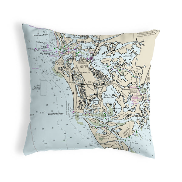 Marco Island, FL Nautical Map Noncorded Indoor/Outdoor Pillow