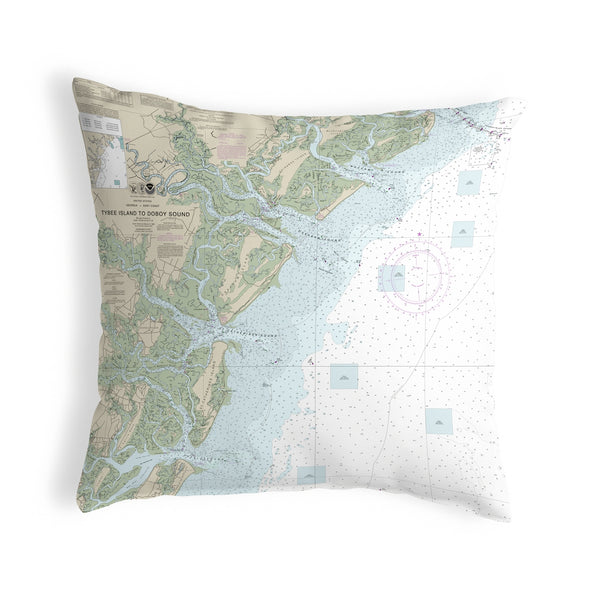 Tybee Island to Doboy Sound, GA Nautical Map Noncorded Indoor/Outdoor Pillow