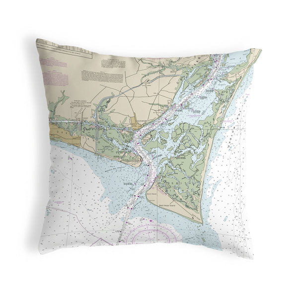 Baldhead Island, NC Nautical Map Noncorded Indoor/Outdoor Pillow