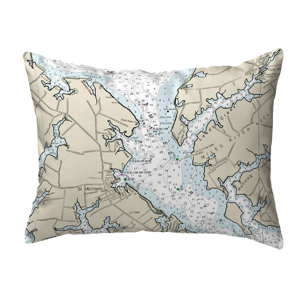 Chesapeake Bay - Miles River, MD Nautical Map Noncorded Indoor/Outdoor Pillow