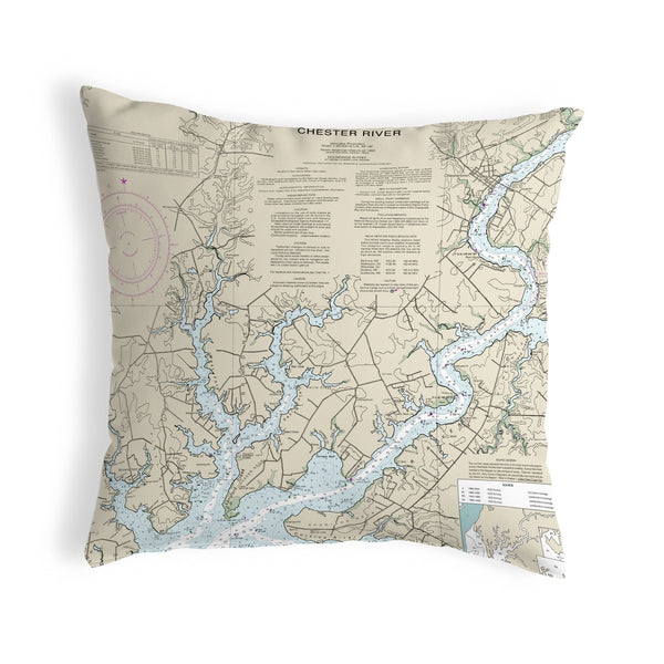 Chester River, MD Nautical Map Noncorded Indoor/Outdoor Pillow