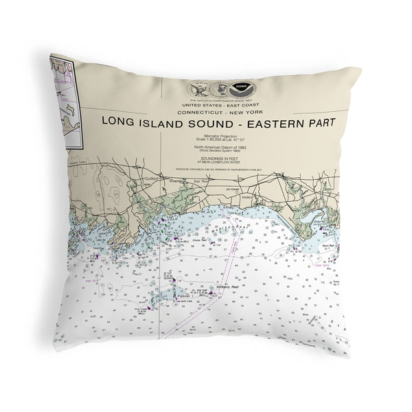 Long Island Sound - Eastern Part Detail, NY Nautical Map Noncorded Indoor/Outdoor Pillow