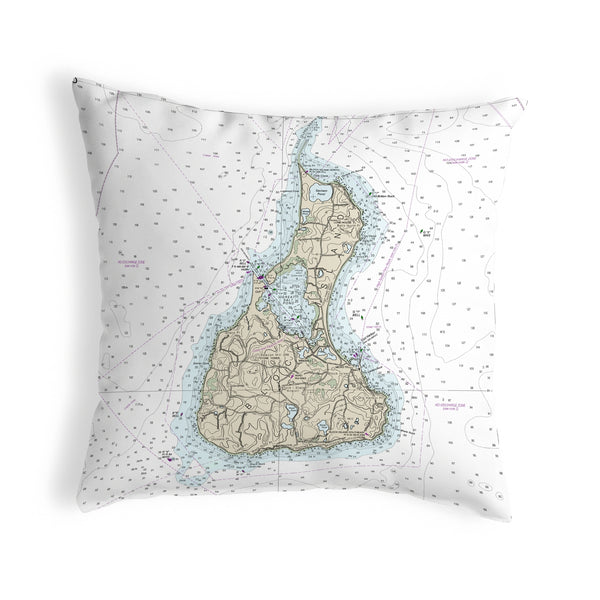 Block Island, RI Nautical Map Noncorded Indoor/Outdoor Pillow