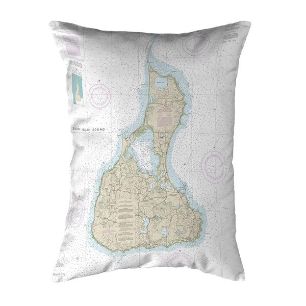 Block Island #2, RI Nautical Map Noncorded Indoor/Outdoor Pillow