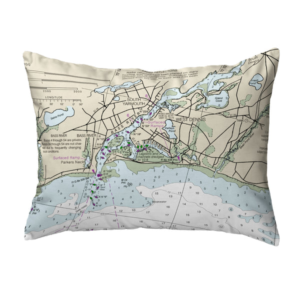 Bass River, MA Nautical Map Noncorded Indoor/Outdoor Pillow