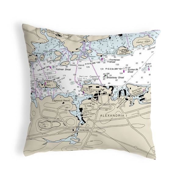 Alexandria Bay, NY Nautical Map Noncorded Indoor/Outdoor Pillow