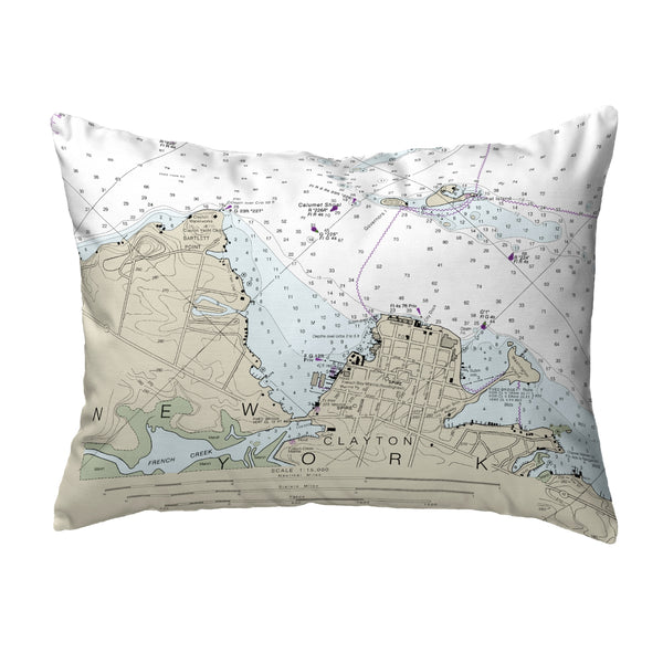 Clayton, NY Nautical Map Noncorded Indoor/Outdoor Pillow