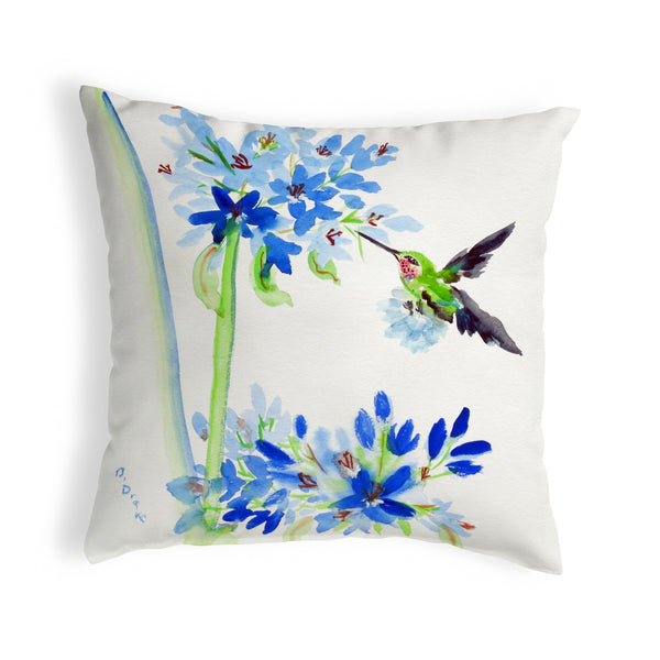 Hummingbird & Blue Flowers Pillow