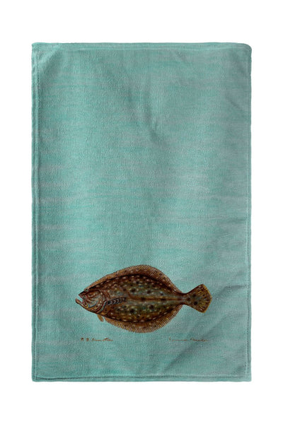 Flounder on Teal Kitchen Towel