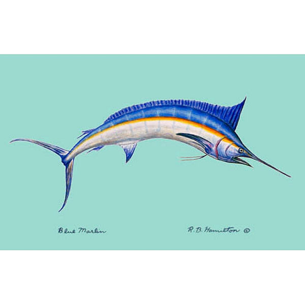 Blue Marlin on Teal Kitchen Towel