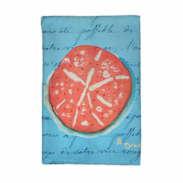 Coral Sand Dollar Blue Script Kitchen Towel