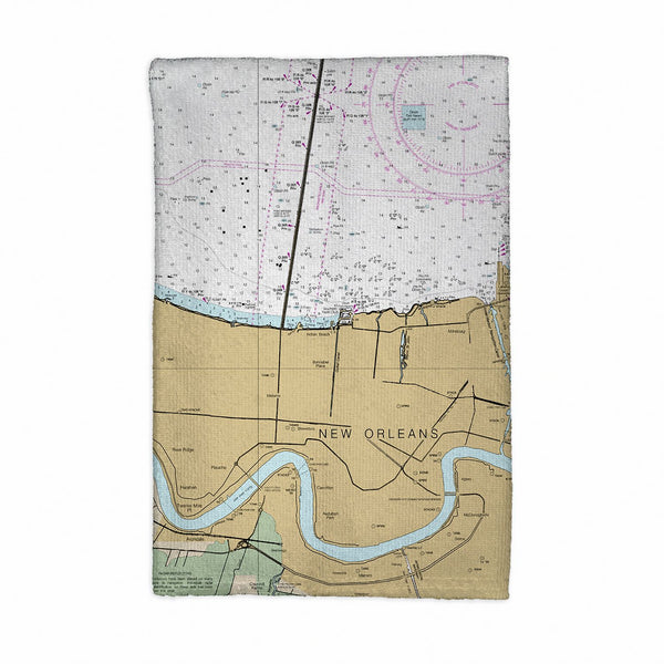 Lake Pontchartrain and Majrepas, LA Nautical Map Kitchen Towel