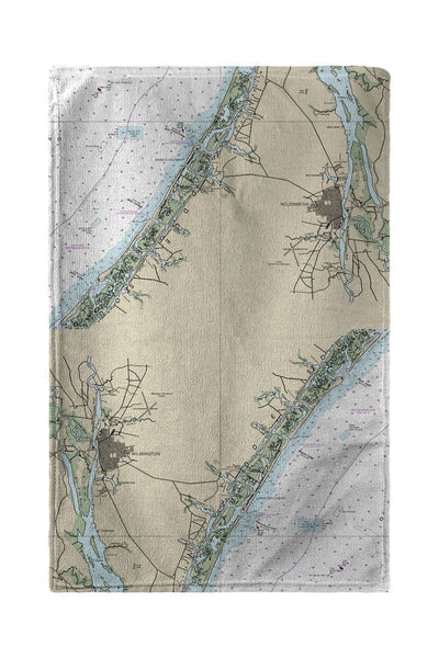Wilmington - Wrightsville Beach, NC Nautical Map Kitchen Towel