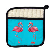 Flamingos on Turquoise Pot Holder