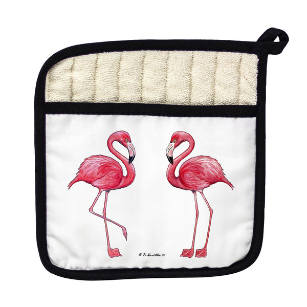 Flamingos on White Pot Holder