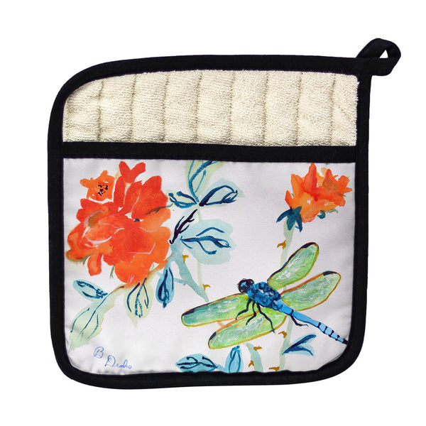 Dragonfly & Red Flower Pot Holder