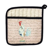 White Rooster Beige Script Pot Holder