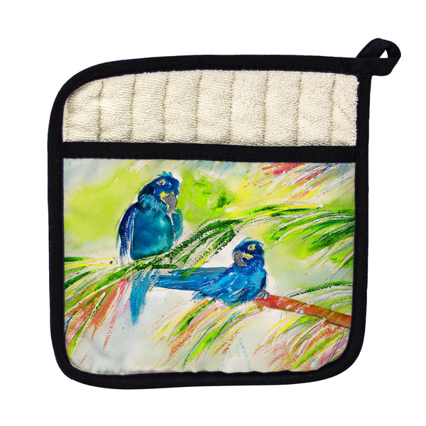 Two Blue Parrots Pot Holder