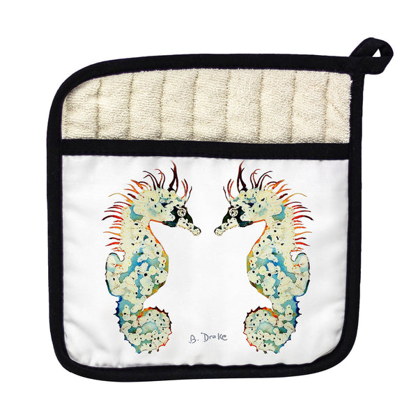 Betsy's Seahorses White Pot Holder