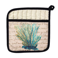 Blue Coral Beige Script Pot Holder