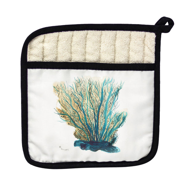 Blue Coral on White Pot Holder