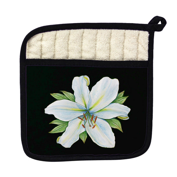 Casablanca Lily on Black Pot Holder