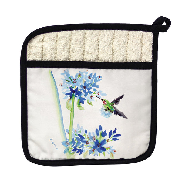 Hummingbird & Blue Flowers Pot Holder