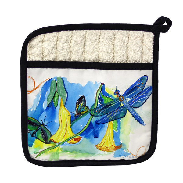 Yellow Bells & DragonFly Pot Holder