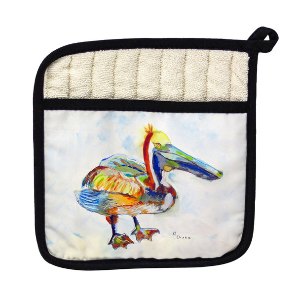 Heathcliff Pelican on White Pot Holder