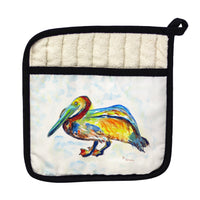 Gertrude Pelican on White Pot Holder