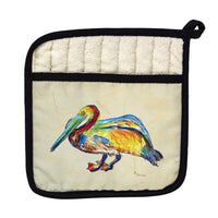 Gertrude Pelican on Beige Pot Holder