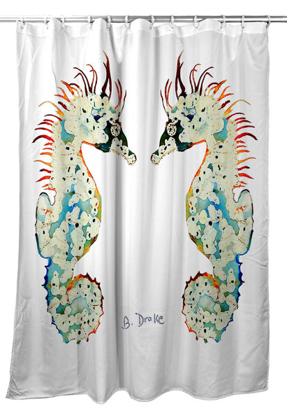 Betsy's Seahorses White Shower Curtain