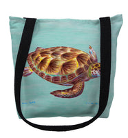 Green Sea Turtle on Aqua Tote Bag