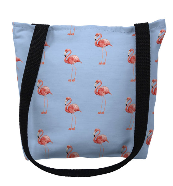 Flamingo Tiled Light Blue Background Tote Bag