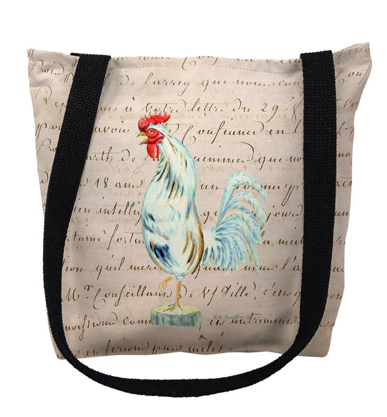 White Rooster Beige Script Tote Bag
