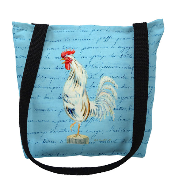 White Rooster Blue Script Tote Bag